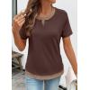 image:imageSHEWIN Womens Tops Casual Crewneck Color Block Short Sleeve Mock Double Layer TShirt Summer Outfits for Women 2026Brown
