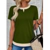 image:imageSHEWIN Womens Tops Casual Crewneck Color Block Short Sleeve Mock Double Layer TShirt Summer Outfits for Women 2026Dark Green