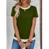 image:imageSHEWIN Womens Tops Casual Crewneck Color Block Short Sleeve Mock Double Layer TShirt Summer Outfits for Women 2026Dark Green