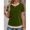 image:imageSHEWIN Womens Tops Casual Crewneck Color Block Short Sleeve Mock Double Layer TShirt Summer Outfits for Women 2026Dark Green