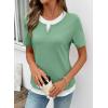 image:imageSHEWIN Womens Tops Casual Crewneck Color Block Short Sleeve Mock Double Layer TShirt Summer Outfits for Women 2026Grass Green