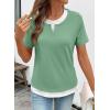 image:imageSHEWIN Womens Tops Casual Crewneck Color Block Short Sleeve Mock Double Layer TShirt Summer Outfits for Women 2026Grass Green