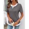 image:imageSHEWIN Womens Tops Casual Crewneck Color Block Short Sleeve Mock Double Layer TShirt Summer Outfits for Women 2026Medium Grey