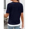 image:imageSHEWIN Womens Tops Casual Crewneck Color Block Short Sleeve Mock Double Layer TShirt Summer Outfits for Women 2026Navy Blue