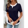 image:imageSHEWIN Womens Tops Casual Crewneck Color Block Short Sleeve Mock Double Layer TShirt Summer Outfits for Women 2026Navy Blue