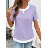 image:imageSHEWIN Womens Tops Casual Crewneck Color Block Short Sleeve Mock Double Layer TShirt Summer Outfits for Women 2026Purple