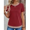 image:imageSHEWIN Womens Tops Casual Crewneck Color Block Short Sleeve Mock Double Layer TShirt Summer Outfits for Women 2026Red