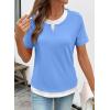image:imageSHEWIN Womens Tops Casual Crewneck Color Block Short Sleeve Mock Double Layer TShirt Summer Outfits for Women 2026Sky Blue