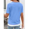 image:imageSHEWIN Womens Tops Casual Crewneck Color Block Short Sleeve Mock Double Layer TShirt Summer Outfits for Women 2026Sky Blue
