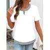 image:imageSHEWIN Womens Tops Casual Crewneck Color Block Short Sleeve Mock Double Layer TShirt Summer Outfits for Women 2026White
