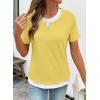 image:imageSHEWIN Womens Tops Casual Crewneck Color Block Short Sleeve Mock Double Layer TShirt Summer Outfits for Women 2026Yellow
