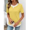 image:imageSHEWIN Womens Tops Casual Crewneck Color Block Short Sleeve Mock Double Layer TShirt Summer Outfits for Women 2026Yellow