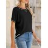 image:imageSHEWIN Womens Tops Trendy Short Sleeve Shirts Crewneck Lightweight Knit Sweater Top Business Casual OutfitsA Black