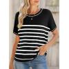 image:imageSHEWIN Womens Tops Trendy Short Sleeve Shirts Crewneck Lightweight Knit Sweater Top Business Casual OutfitsBlack and White Stripe