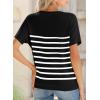 image:imageSHEWIN Womens Tops Trendy Short Sleeve Shirts Crewneck Lightweight Knit Sweater Top Business Casual OutfitsBlack and White Stripe