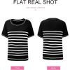image:imageSHEWIN Womens Tops Trendy Short Sleeve Shirts Crewneck Lightweight Knit Sweater Top Business Casual OutfitsBlack and White Stripe