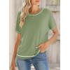 image:imageSHEWIN Womens Tops Trendy Short Sleeve Shirts Crewneck Lightweight Knit Sweater Top Business Casual OutfitsE Green