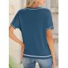image:imageSHEWIN Womens Tops Trendy Short Sleeve Shirts Crewneck Lightweight Knit Sweater Top Business Casual OutfitsReal Teal