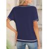 image:imageSHEWIN Womens Tops Trendy Short Sleeve Shirts Crewneck Lightweight Knit Sweater Top Business Casual OutfitsSail Blue