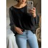 image:imageSHEWIN Womens Waffle Knit Tops Casual Crewneck Contrast Long Sleeve Shirts Loose Blouses Pullover Tunic TopBlack
