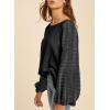 image:imageSHEWIN Womens Waffle Knit Tops Casual Crewneck Contrast Long Sleeve Shirts Loose Blouses Pullover Tunic TopBlack