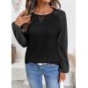 image:imageSHEWIN Womens Waffle Knit Tops Casual Crewneck Contrast Long Sleeve Shirts Loose Blouses Pullover Tunic TopBlack