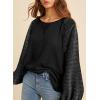 image:imageSHEWIN Womens Waffle Knit Tops Casual Crewneck Contrast Long Sleeve Shirts Loose Blouses Pullover Tunic TopBlack