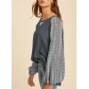 image:imageSHEWIN Womens Waffle Knit Tops Casual Crewneck Contrast Long Sleeve Shirts Loose Blouses Pullover Tunic TopCarbon Grey