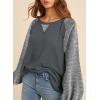 image:imageSHEWIN Womens Waffle Knit Tops Casual Crewneck Contrast Long Sleeve Shirts Loose Blouses Pullover Tunic TopCarbon Grey