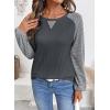 image:imageSHEWIN Womens Waffle Knit Tops Casual Crewneck Contrast Long Sleeve Shirts Loose Blouses Pullover Tunic TopCarbon Grey