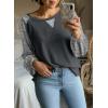 image:imageSHEWIN Womens Waffle Knit Tops Casual Crewneck Contrast Long Sleeve Shirts Loose Blouses Pullover Tunic TopCarbon Grey