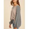 image:imageSHEWIN Womens Waffle Knit Tops Casual Crewneck Contrast Long Sleeve Shirts Loose Blouses Pullover Tunic TopOatmeal