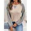 image:imageSHEWIN Womens Waffle Knit Tops Casual Crewneck Contrast Long Sleeve Shirts Loose Blouses Pullover Tunic TopOatmeal