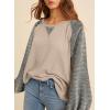 image:imageSHEWIN Womens Waffle Knit Tops Casual Crewneck Contrast Long Sleeve Shirts Loose Blouses Pullover Tunic TopOatmeal