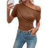 image:imageSHEWIN Going Out Tops for Women Sexy Short Sleeve Off Shoulder Top Pullover Womens Summer Tops 2026Chestnut