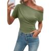 image:imageSHEWIN Going Out Tops for Women Sexy Short Sleeve Off Shoulder Top Pullover Womens Summer Tops 2026Moss Green