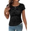 image:imageSHEWIN Shirts for Women Crew Neck Floral Short Sleeve Blouses Floral Mesh Top Summer Tops for Women 2026Blackrun Small order One Size Up