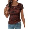 image:imageSHEWIN Shirts for Women Crew Neck Floral Short Sleeve Blouses Floral Mesh Top Summer Tops for Women 2026Brownrun Small order One Size Up