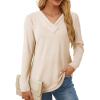 image:imageSHEWIN Women Long Sleeve Lightweight Tunic Tops Casual V Neck Pleated Button Warm Tee Shirts 2026Beige