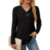 image:imageSHEWIN Women Long Sleeve Lightweight Tunic Tops Casual V Neck Pleated Button Warm Tee Shirts 2026Black