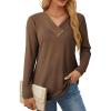 image:imageSHEWIN Women Long Sleeve Lightweight Tunic Tops Casual V Neck Pleated Button Warm Tee Shirts 2026Coffee