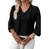 image:imageSHEWIN Women Smocked Neck Tops 34 Sleeve Loose Fit Shirts Business Dressy Casual 2026Black