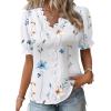image:imageSHEWIN Womens Blouses Dressy Casual Lace V Neck Floral Tops Pulllover Short Sleeve Shirts Cute Summer Tops for Women 2026A1 White
