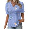 image:imageSHEWIN Womens Blouses Dressy Casual Lace V Neck Floral Tops Pulllover Short Sleeve Shirts Cute Summer Tops for Women 2026Sky Blue