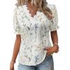 image:imageSHEWIN Womens Blouses Dressy Casual Lace V Neck Floral Tops Pulllover Short Sleeve Shirts Cute Summer Tops for Women 2026White