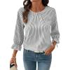 image:imageSHEWIN Womens Blouses Summer Striped Crewneck 34 Tie Sleeve Tops with Button Decoration On BackBlack Stripe