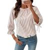 image:imageSHEWIN Womens Blouses Summer Striped Crewneck 34 Tie Sleeve Tops with Button Decoration On BackBrown Stripe