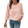image:imageSHEWIN Womens Blouses Summer Striped Crewneck 34 Tie Sleeve Tops with Button Decoration On BackOrange Stripe