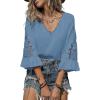 image:imageSHEWIN Womens Blouses V Neck T Shirts Pullover 34 Length Sleeve Tops Business Casual Spring Outfits for Women 2026Ashleigh Blue