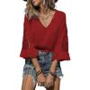 image:imageSHEWIN Womens Blouses V Neck T Shirts Pullover 34 Length Sleeve Tops Business Casual Spring Outfits for Women 2026Red